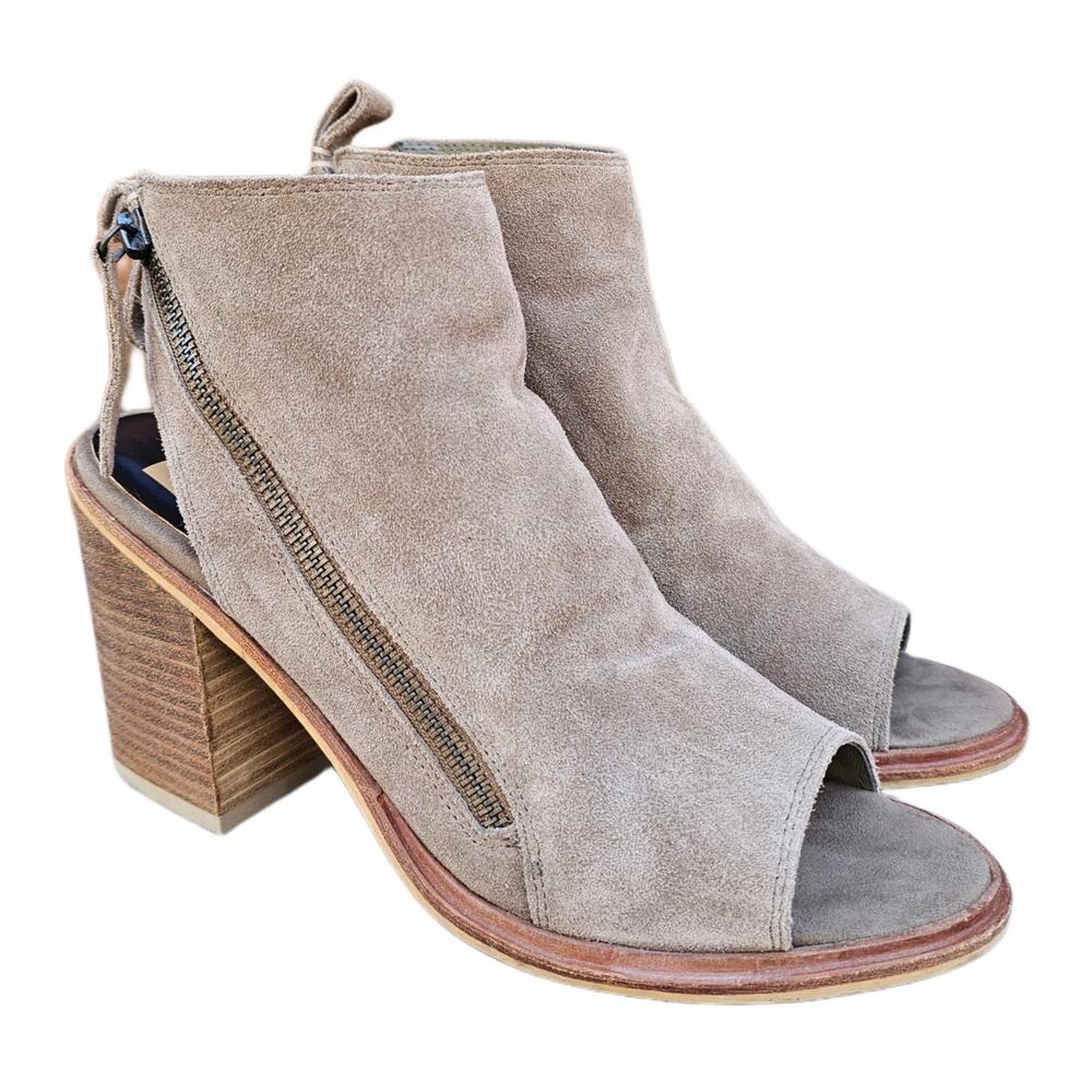 Dolce Vita Size 8 Bootie Phenix Tan Suede Leather Heeled Ankle Boots Open Toe